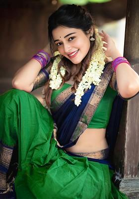 Green Woven Design Blended Lehenga Choli