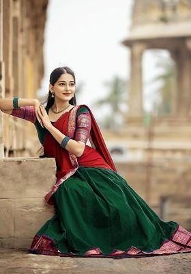 Green Woven Design Blended Lehenga Choli