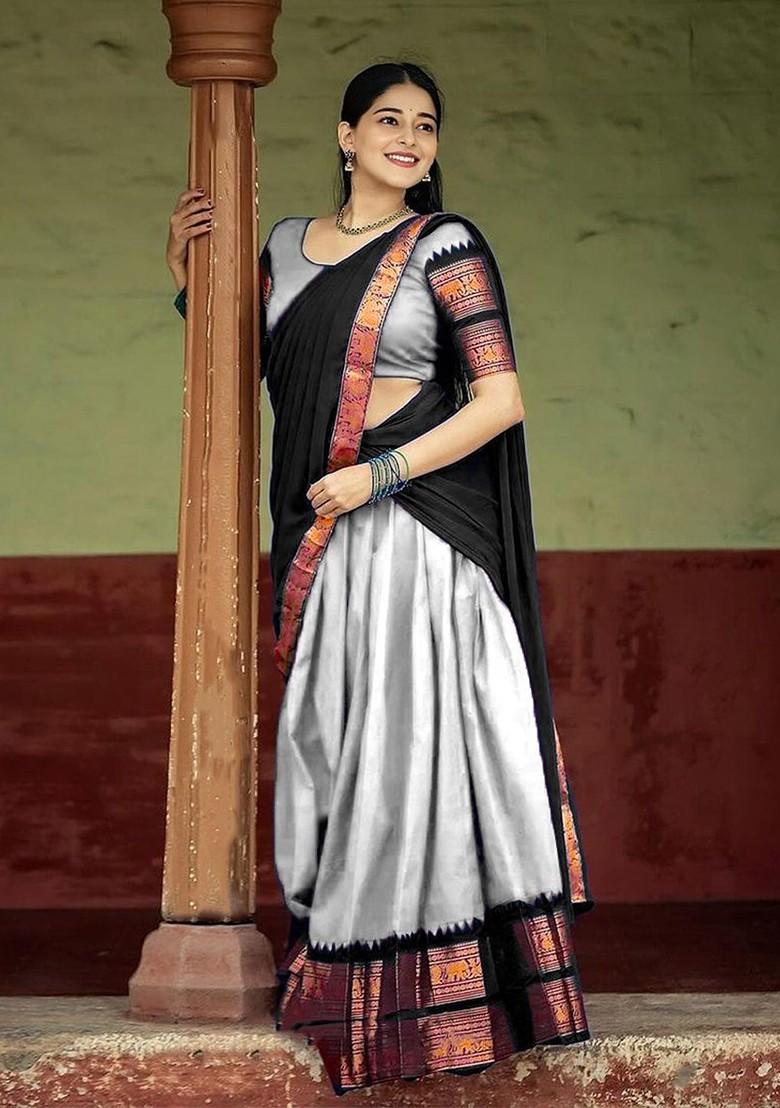 White Emboridered Blended Lehenga Choli - Indya