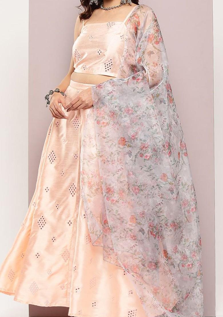 Peach Emboridered Blended Lehenga Choli