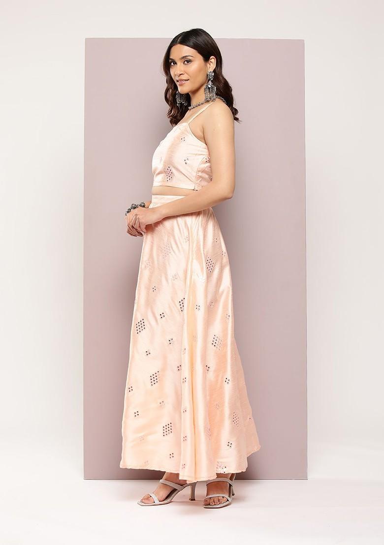 Peach Emboridered Blended Lehenga Choli
