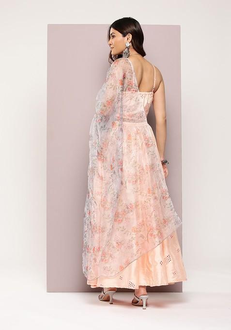 Peach Emboridered Blended Lehenga Choli