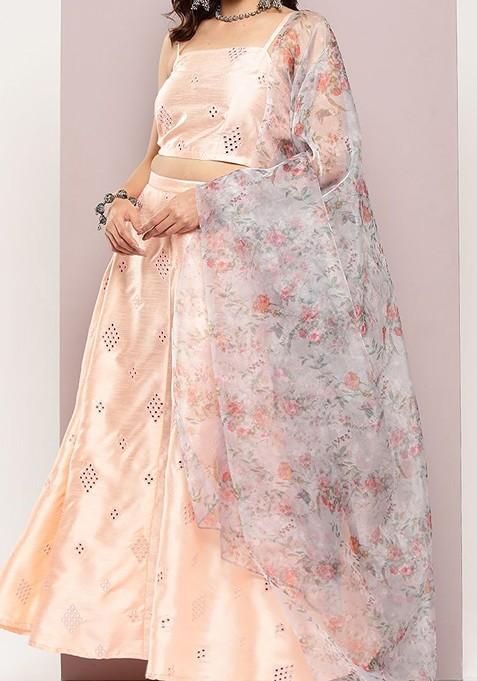 Peach Emboridered Blended Lehenga Choli