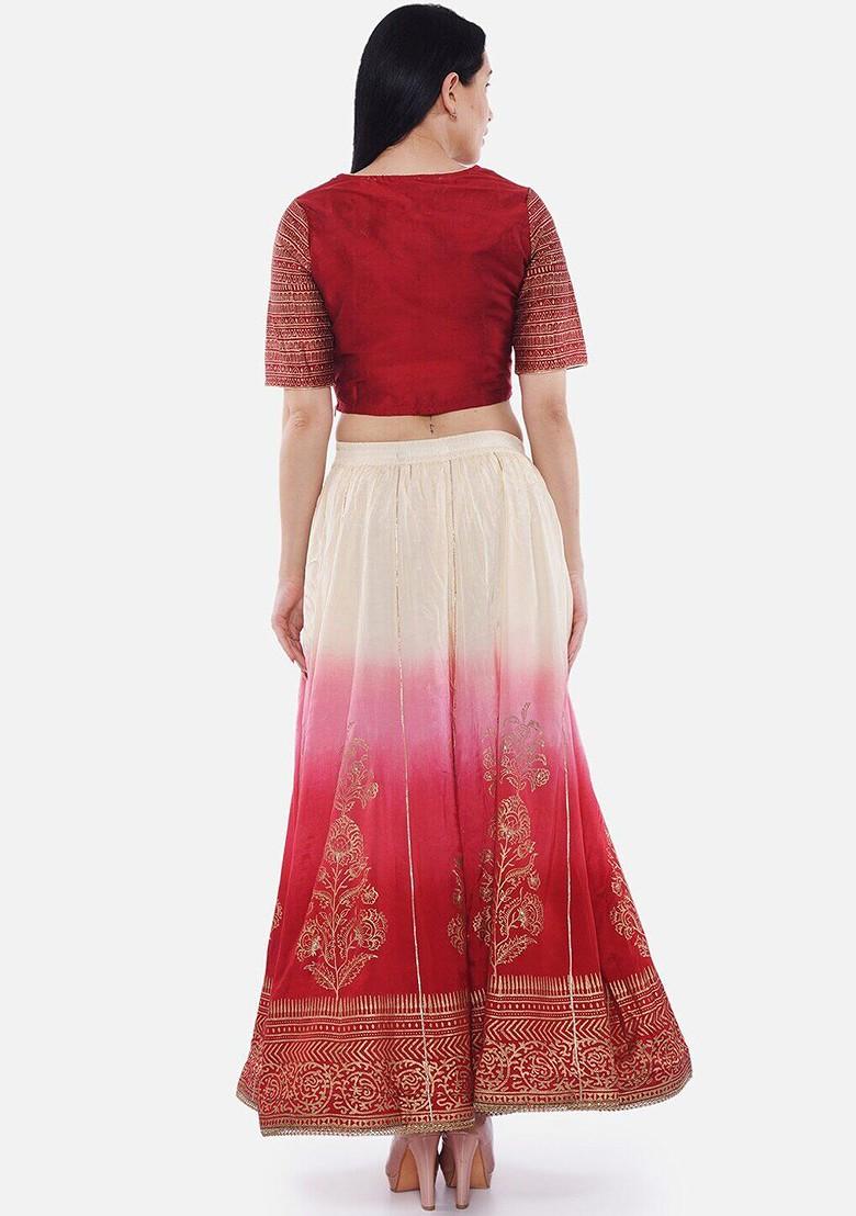 Maroon Printed Blended Lehenga Choli
