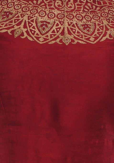 Maroon Printed Blended Lehenga Choli