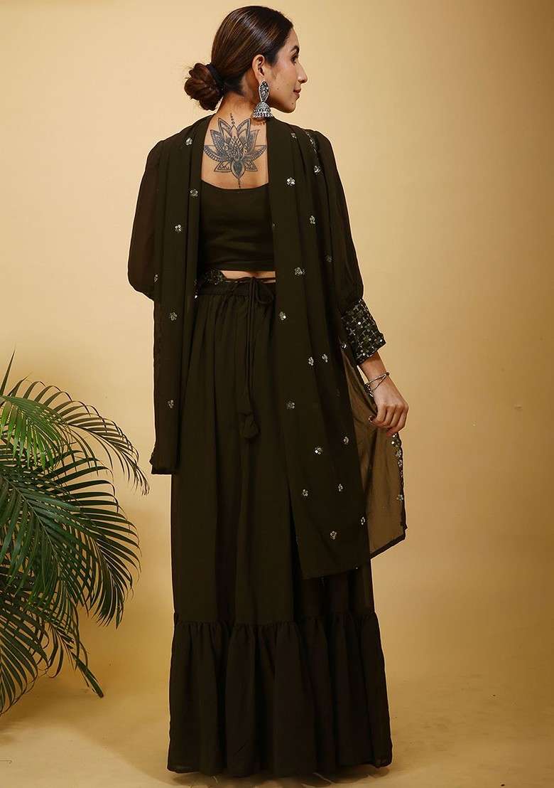 Olive Emboridered Blended Lehenga Choli - Indya