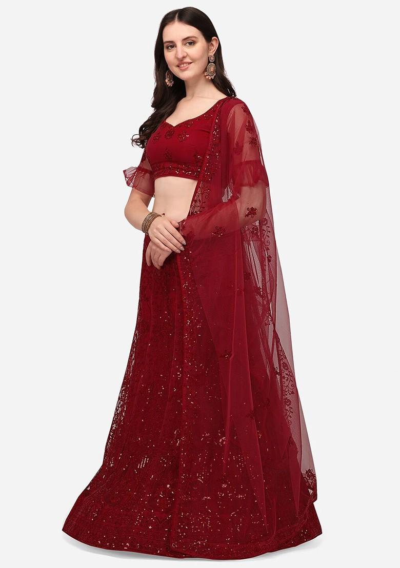 Maroon Emboridered Blended Lehenga Choli - Indya