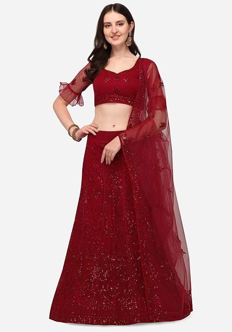 Maroon Emboridered Blended Lehenga Choli — view on Indya