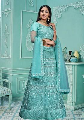 Sea Green Emboridered Blended Lehenga Choli
