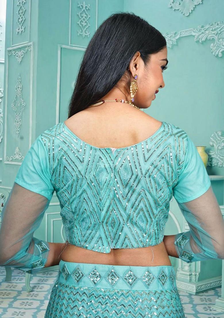 Sea Green Emboridered Blended Lehenga Choli - Indya