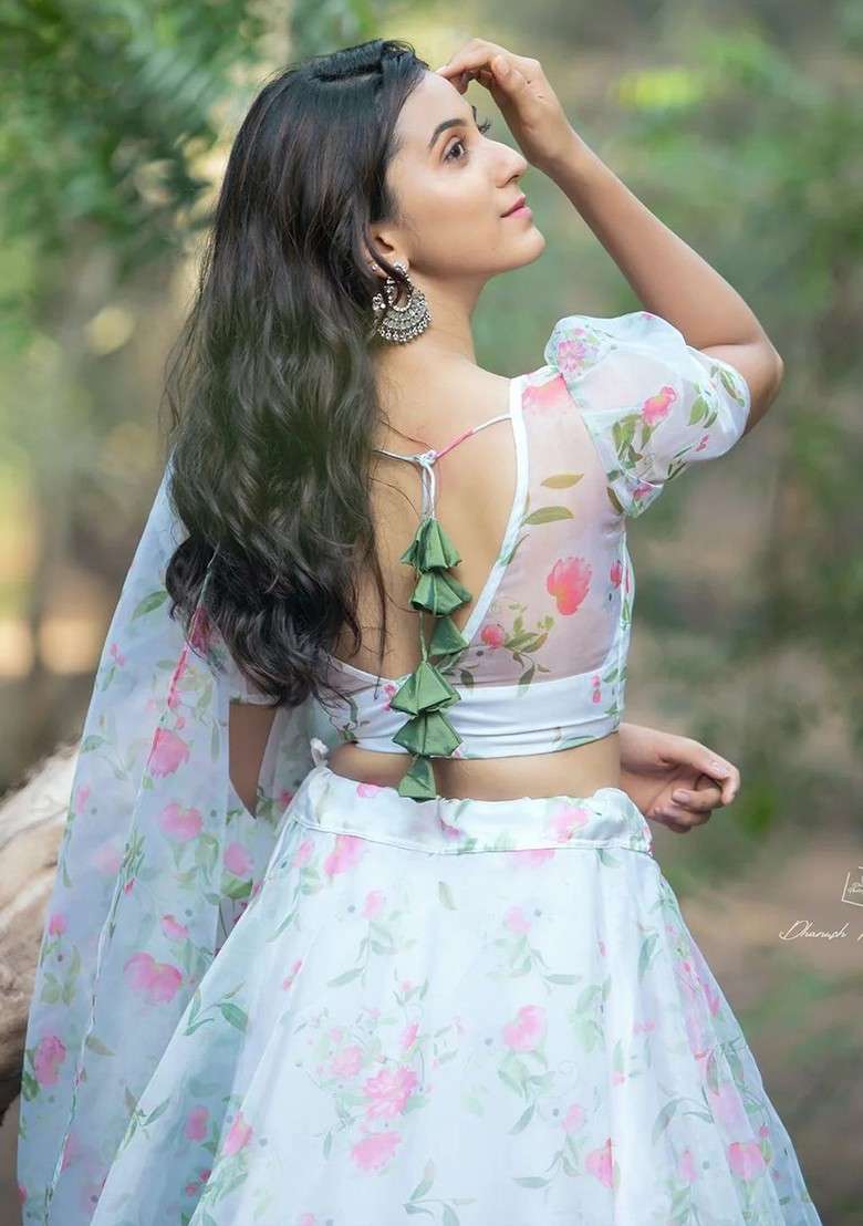 Blue Printed Blended Lehenga Choli - Indya