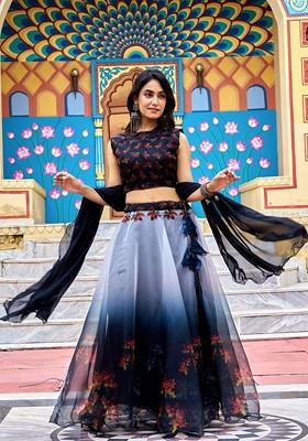 Black Printed Blended Lehenga Choli