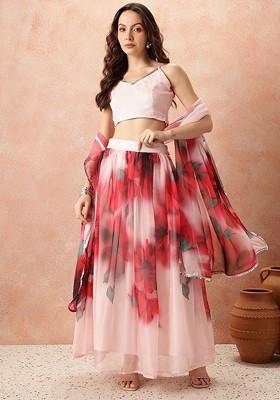 Red Printed Blended Lehenga Choli