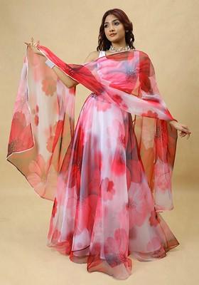 Maroon Printed Blended Lehenga Choli