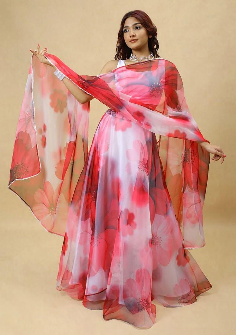 Maroon Printed Blended Lehenga Choli - Indya