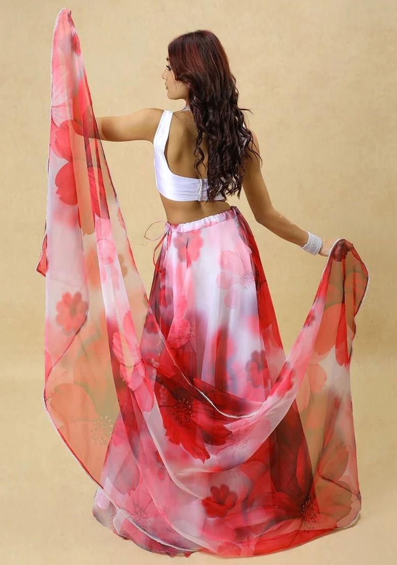 Maroon Printed Blended Lehenga Choli - Indya