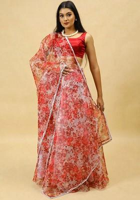 Red Printed Blended Lehenga Choli