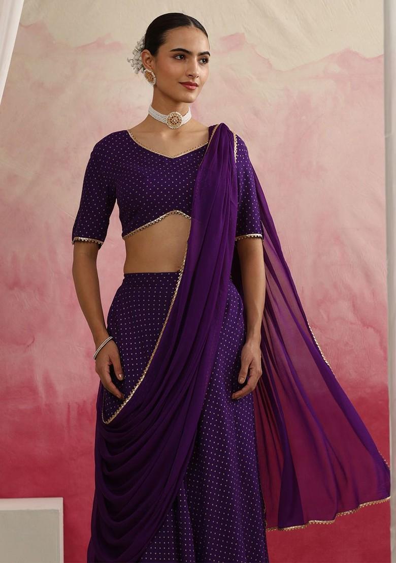 Purple Printed Blended Lehenga Choli - Indya
