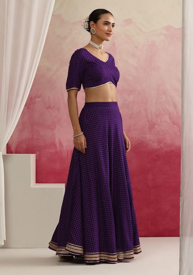 Purple Printed Blended Lehenga Choli - Indya