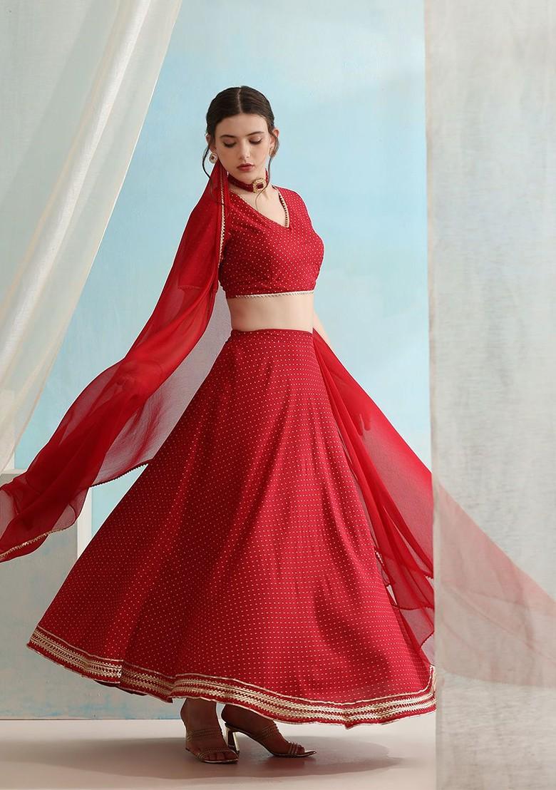 Red Printed Blended Lehenga Choli