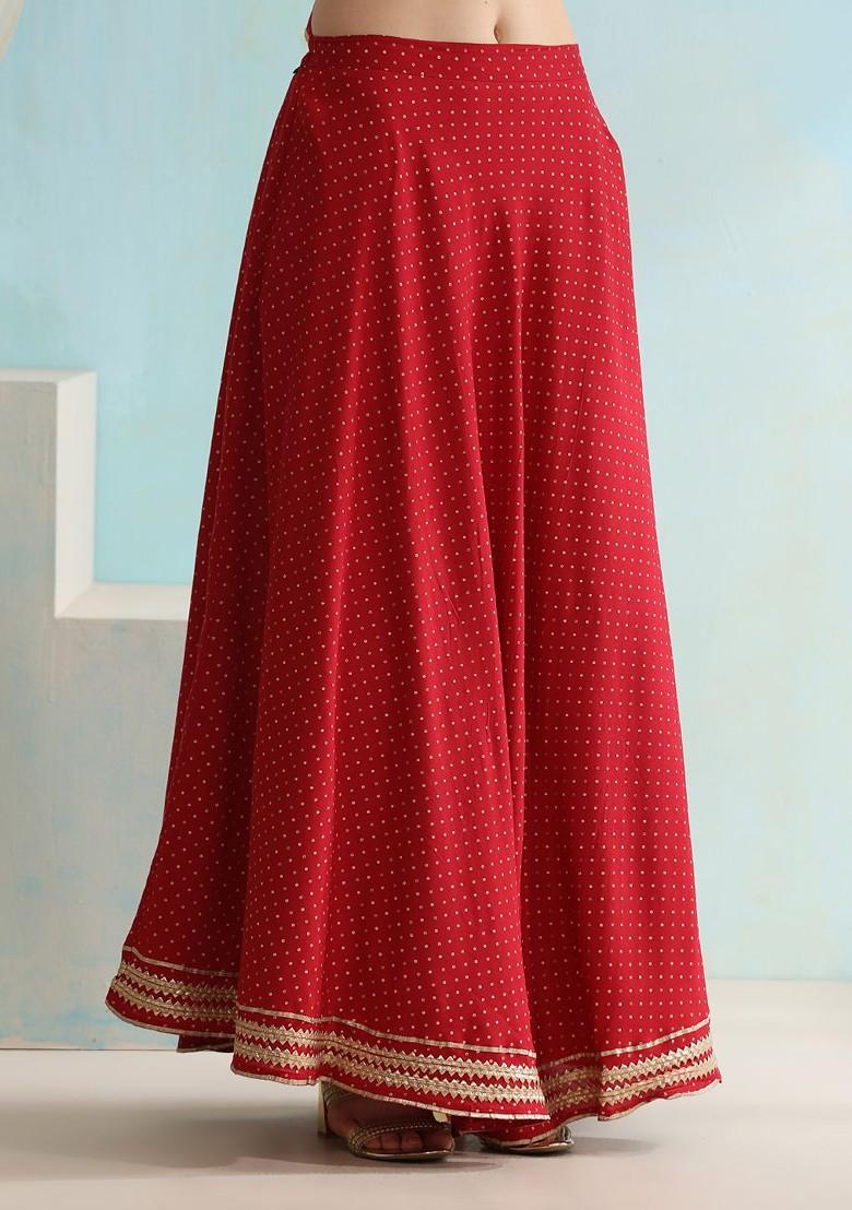 Red Printed Blended Lehenga Choli