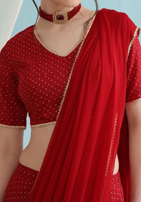 Red Printed Blended Lehenga Choli