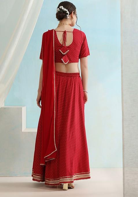 Red Printed Blended Lehenga Choli