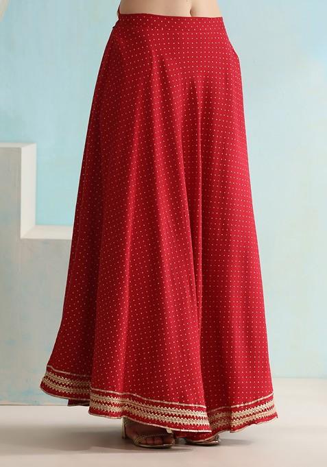 Red Printed Blended Lehenga Choli