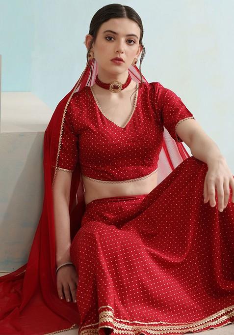 Red Printed Blended Lehenga Choli