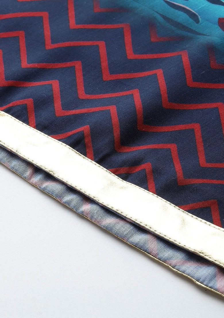 Teal Printed Blended Lehenga Choli