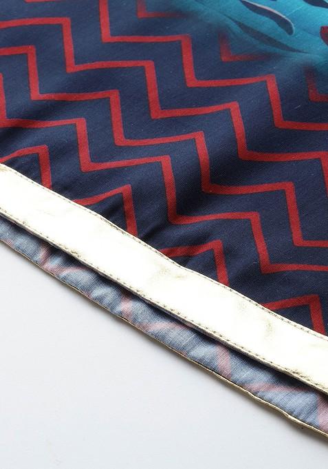 Teal Printed Blended Lehenga Choli