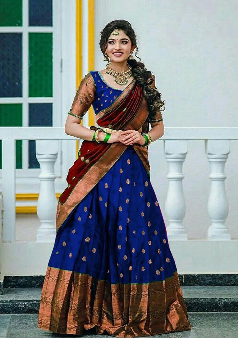 Blue Woven Design Blended Lehenga Choli - Indya