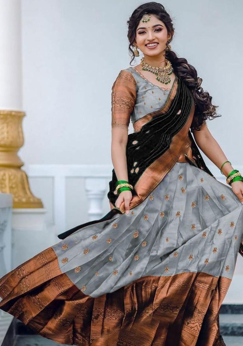 White Emboridered Blended Lehenga Choli - Indya