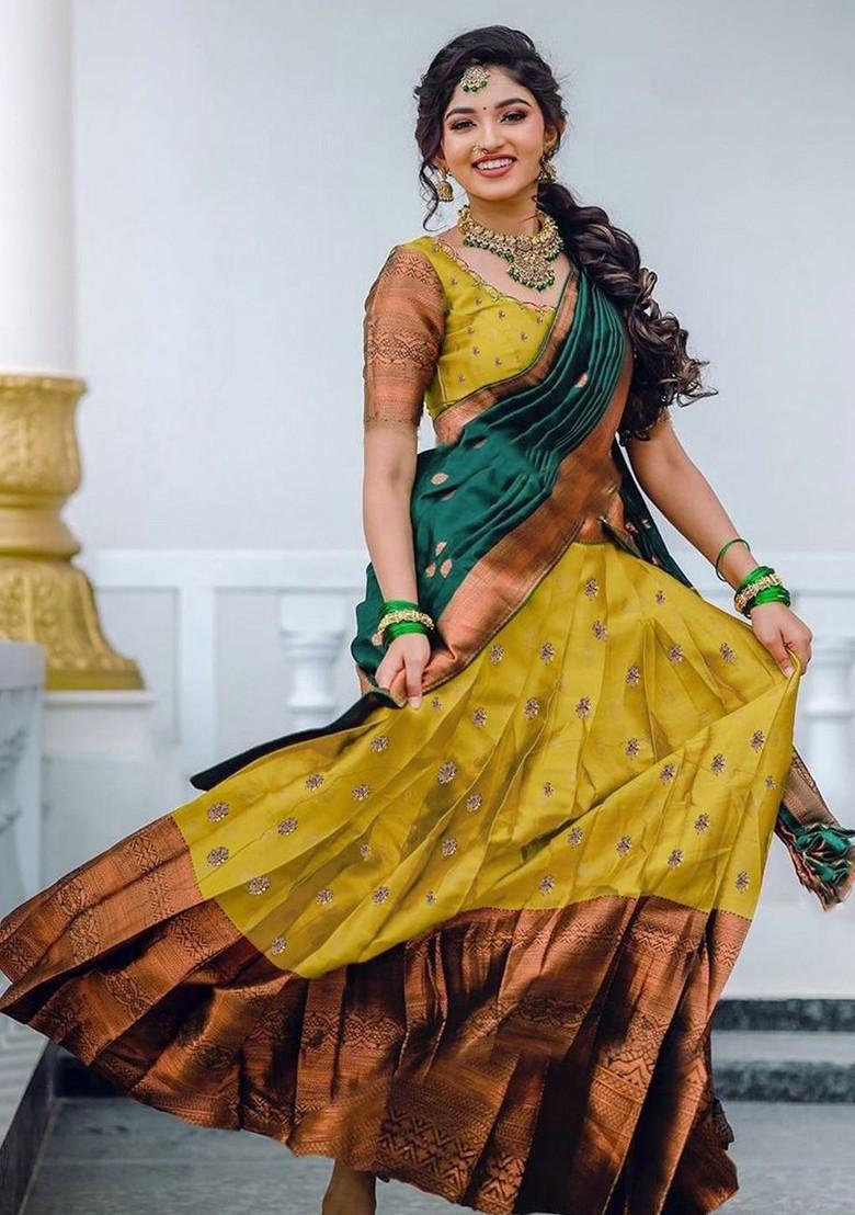 Gold Emboridered Blended Lehenga Choli - Indya