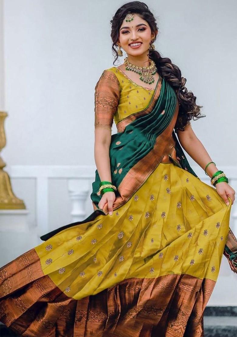 Gold Emboridered Blended Lehenga Choli - Indya