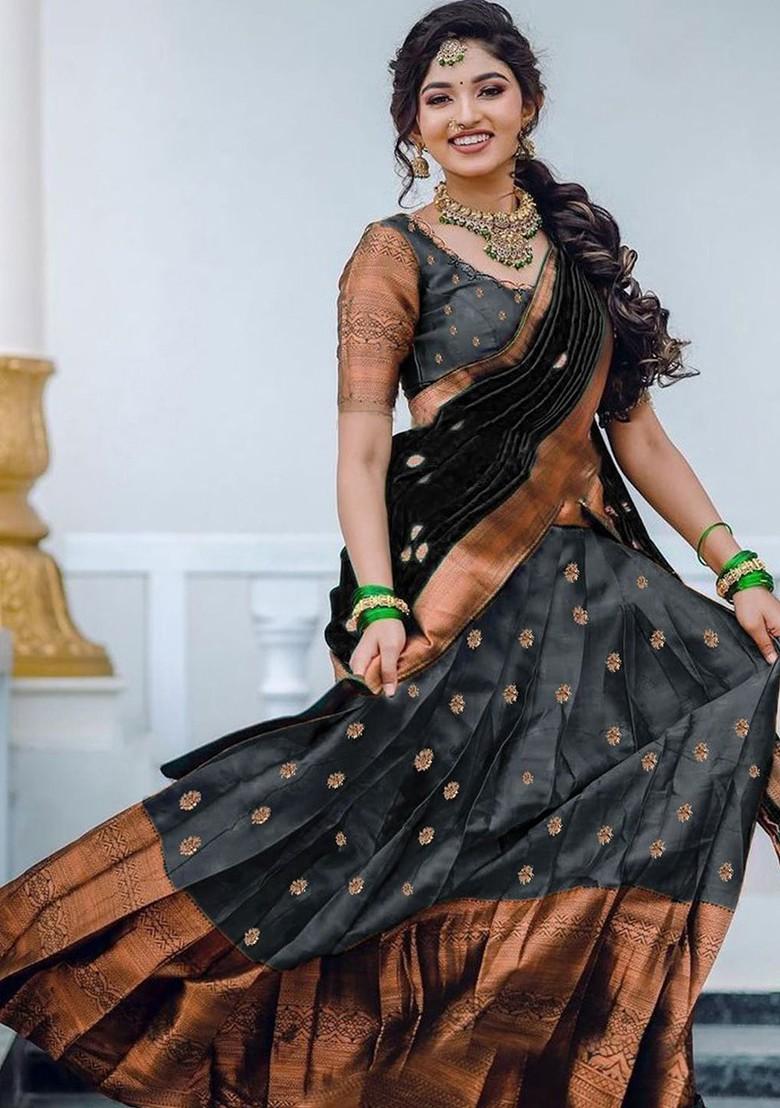 Grey Emboridered Blended Lehenga Choli - Indya