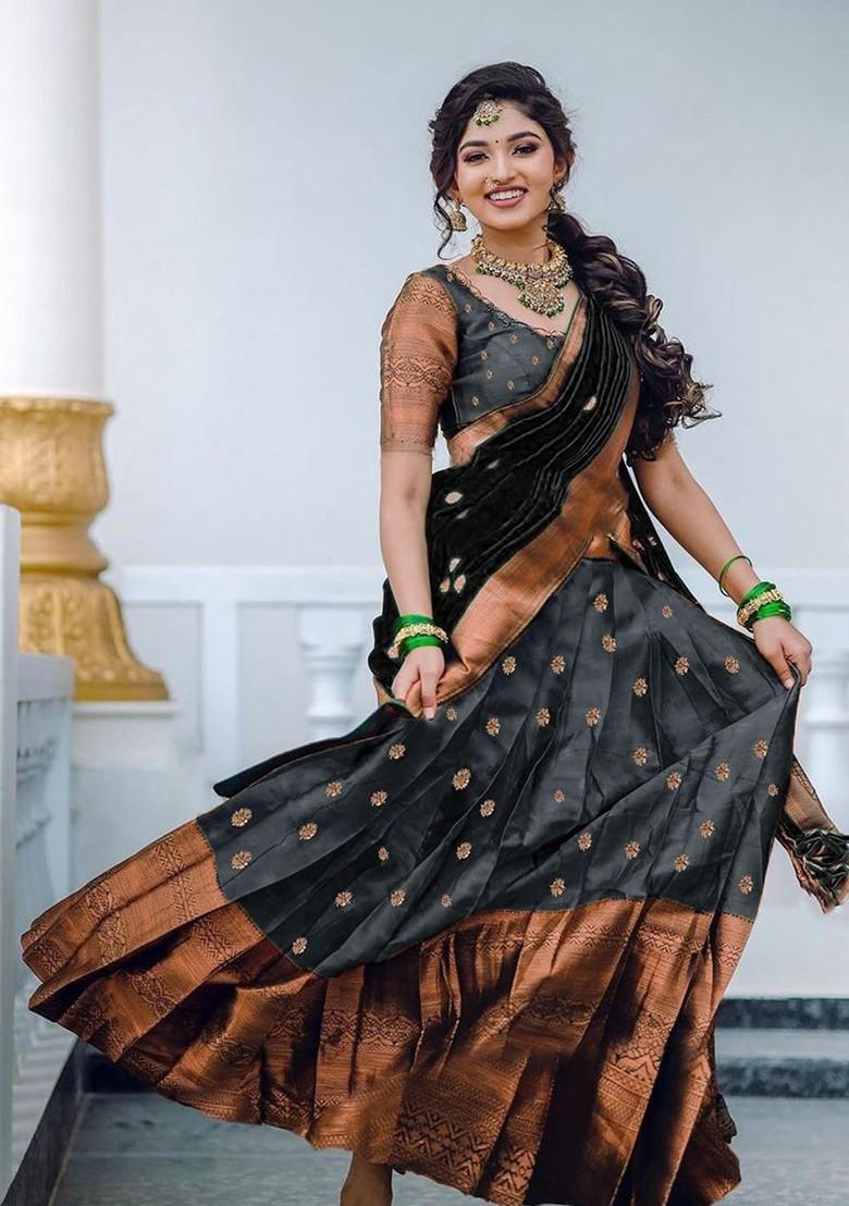 Grey Emboridered Blended Lehenga Choli - Indya