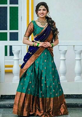 Blue Woven Design Blended Lehenga Choli