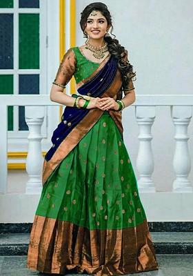 Green Woven Design Blended Lehenga Choli