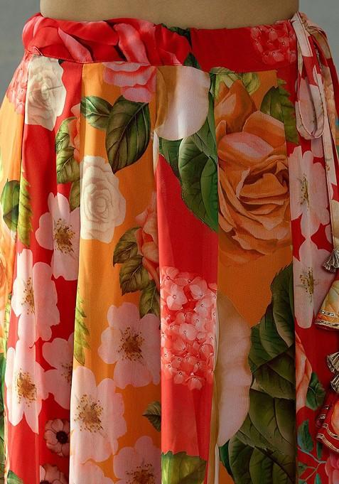 Red Printed Blended Lehenga Choli