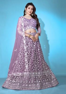 Lavender Emboridered Blended Lehenga Choli