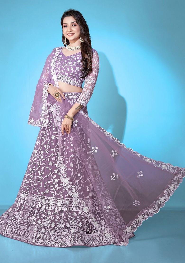 Lavender Emboridered Blended Lehenga Choli - Indya
