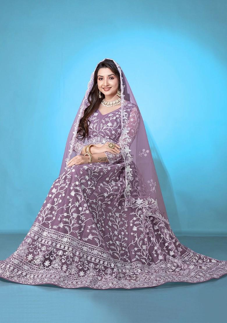 Lavender Emboridered Blended Lehenga Choli - Indya