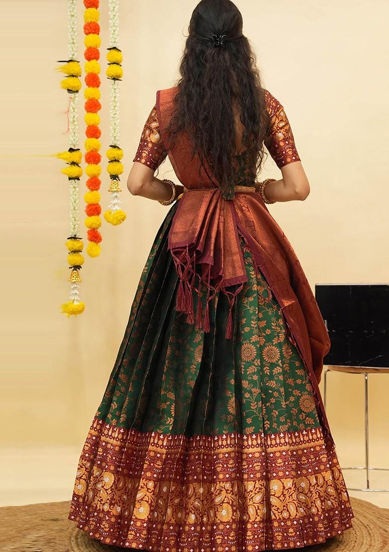 Green Zari Work Blended Lehenga Choli - Indya