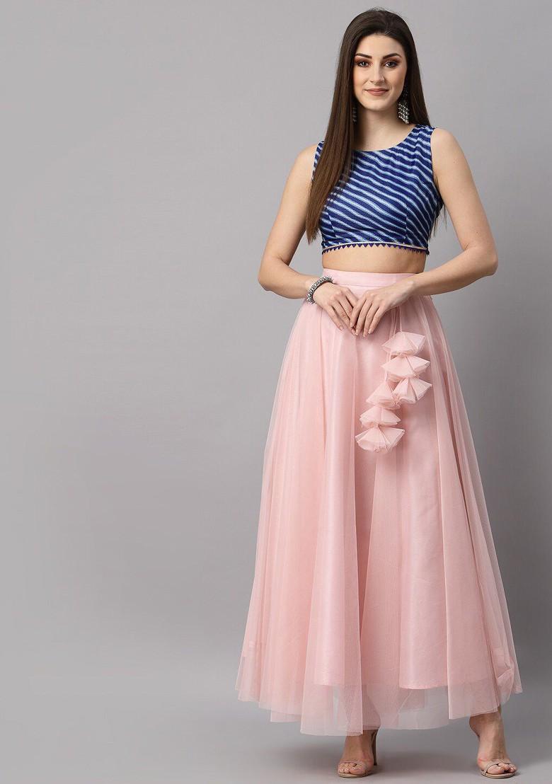 Pink Printed Blended Lehenga Choli