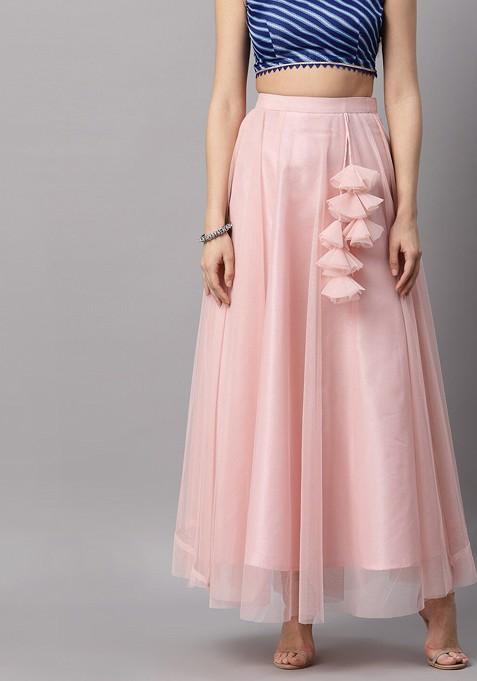 Pink Printed Blended Lehenga Choli