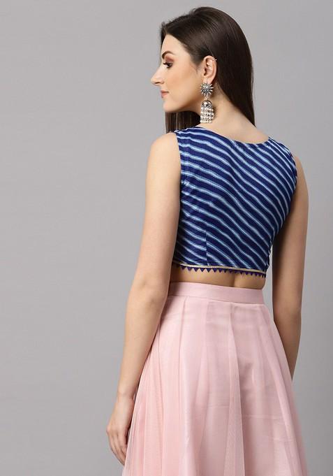 Pink Printed Blended Lehenga Choli