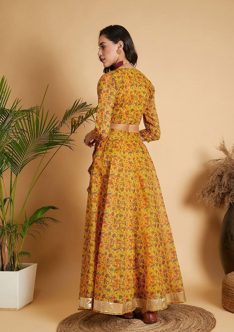 Mustard Printed Blended Lehenga Choli - Indya
