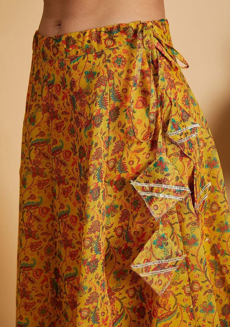 Mustard Printed Blended Lehenga Choli - Indya