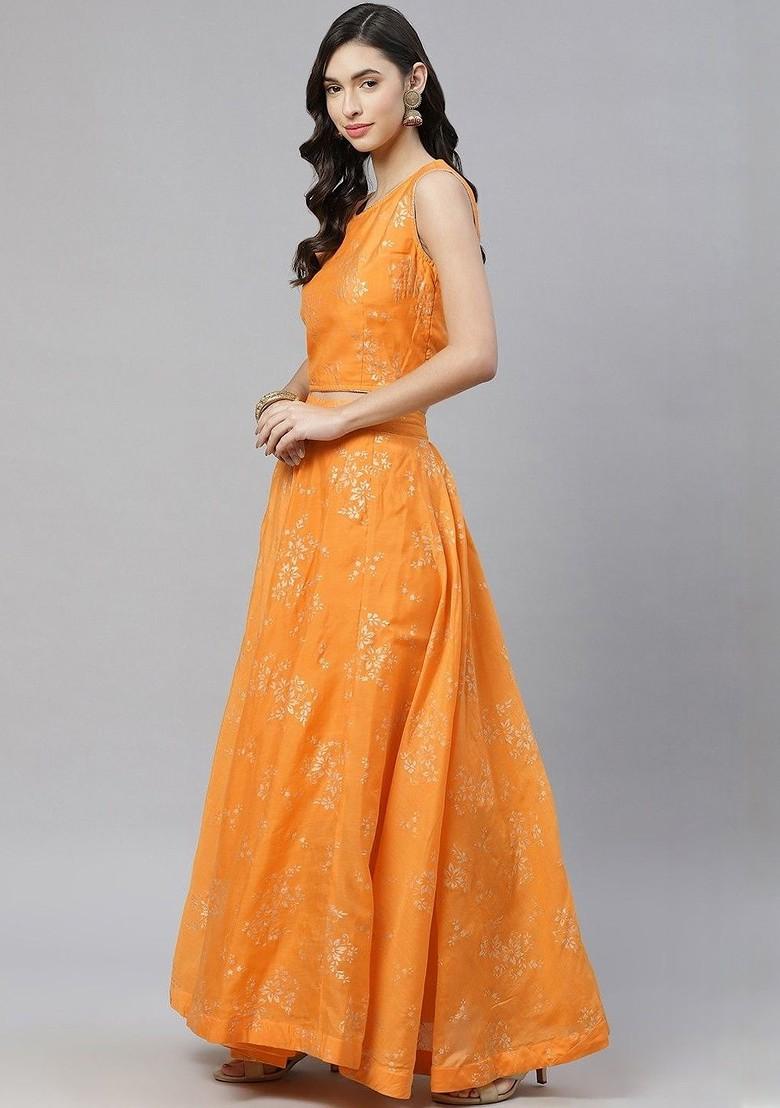 Yellow Printed Blended Lehenga Choli - Indya